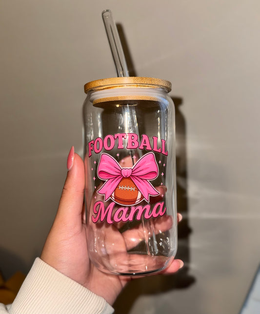 Football Mama Glass Cup 16 oz