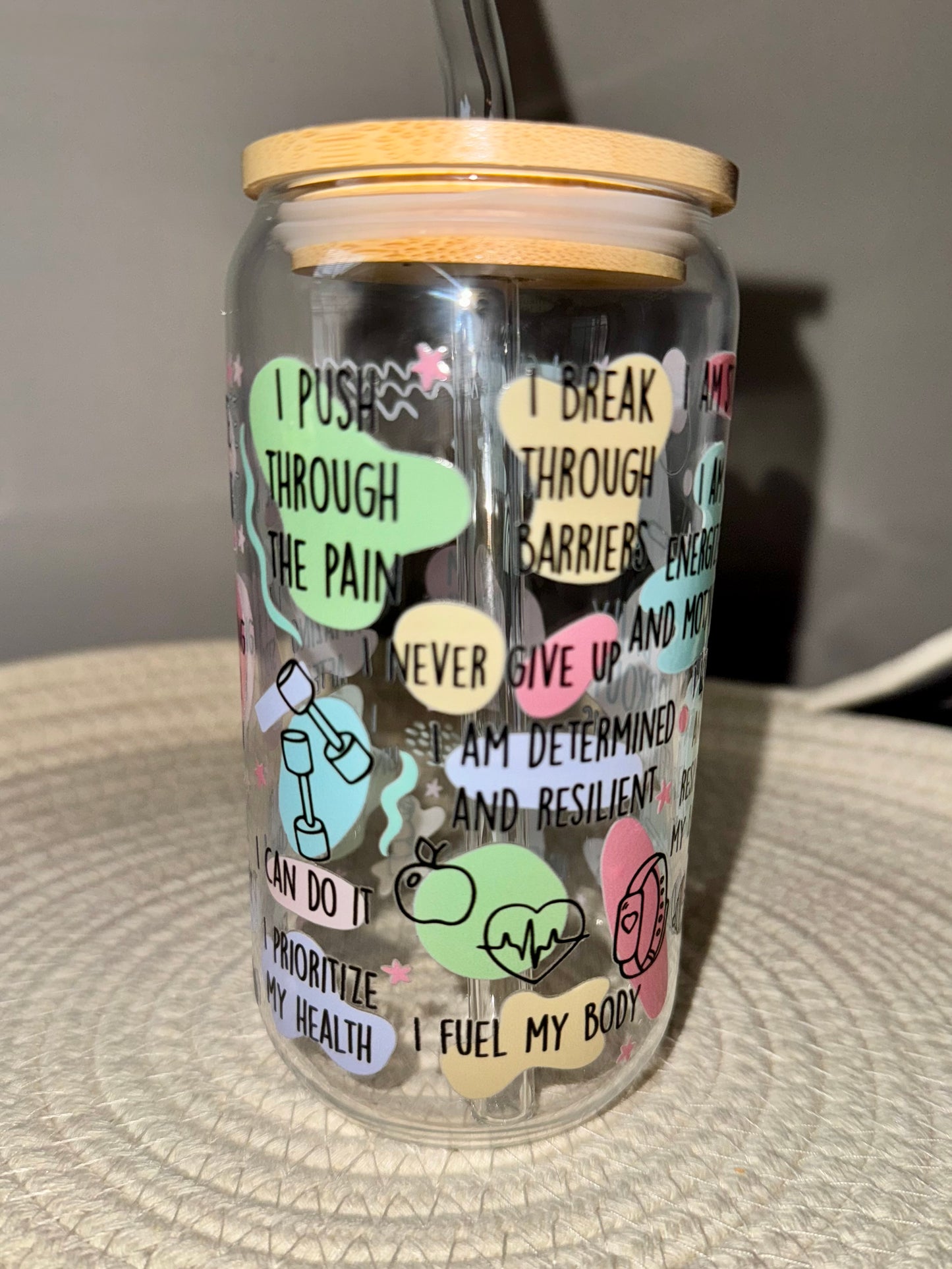 Daily Workout Affirmations Glass Cup 16 oz