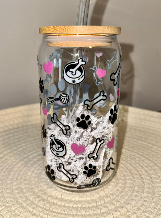 Dog Mama Glass Cup 16 oz