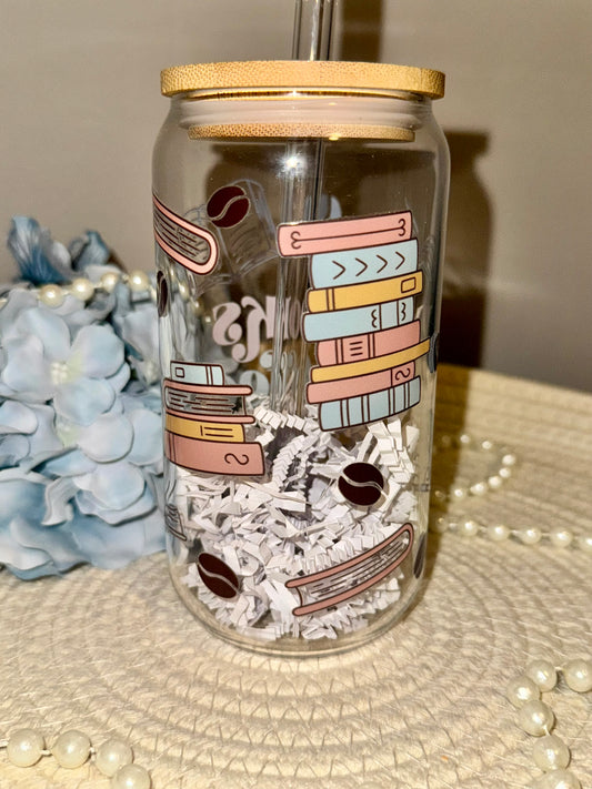 Books & Coffee Glass Cup 16 oz