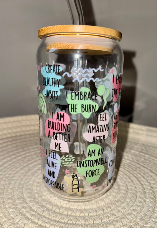 Daily Workout Affirmations Glass Cup 16 oz