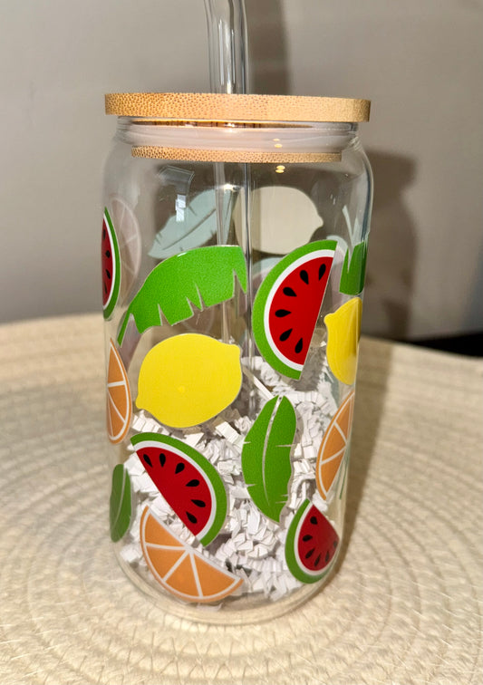 Tropical Fruit Glass Cup 16 oz