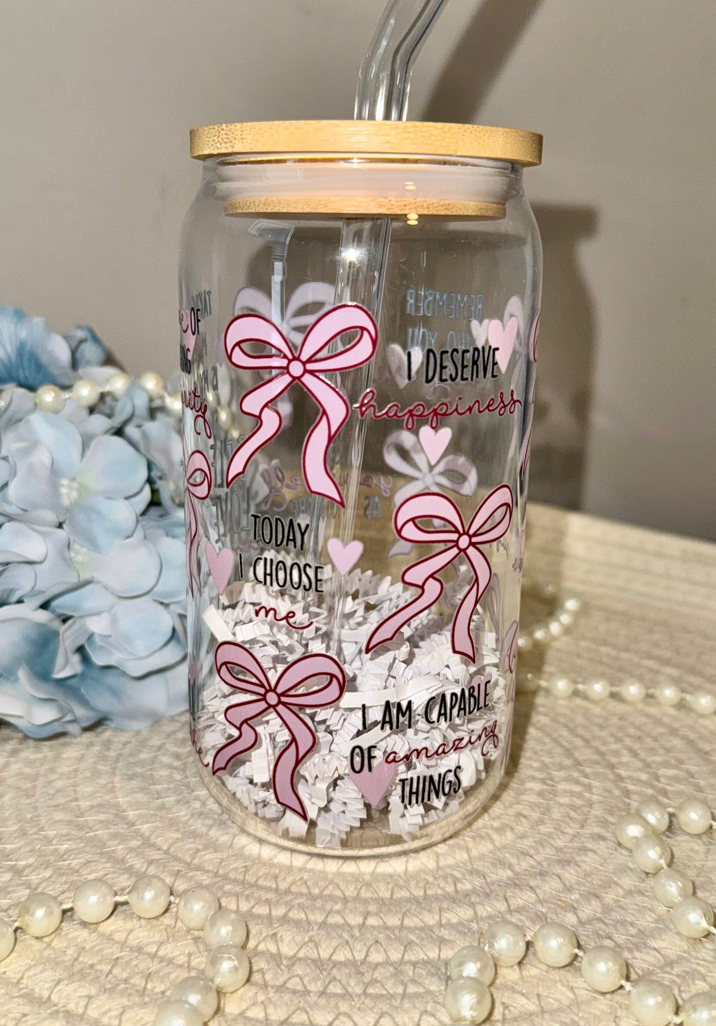 Self Love Affirmations Glass Cup 16 oz