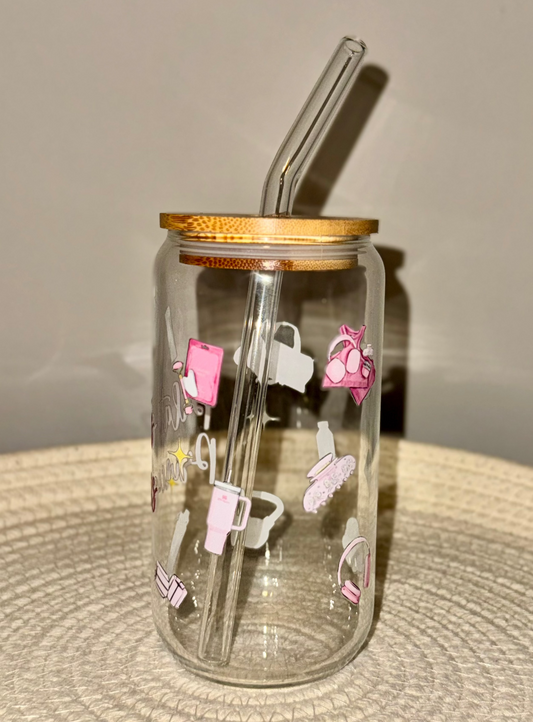 Pilates Princess Glass Cup 16 oz