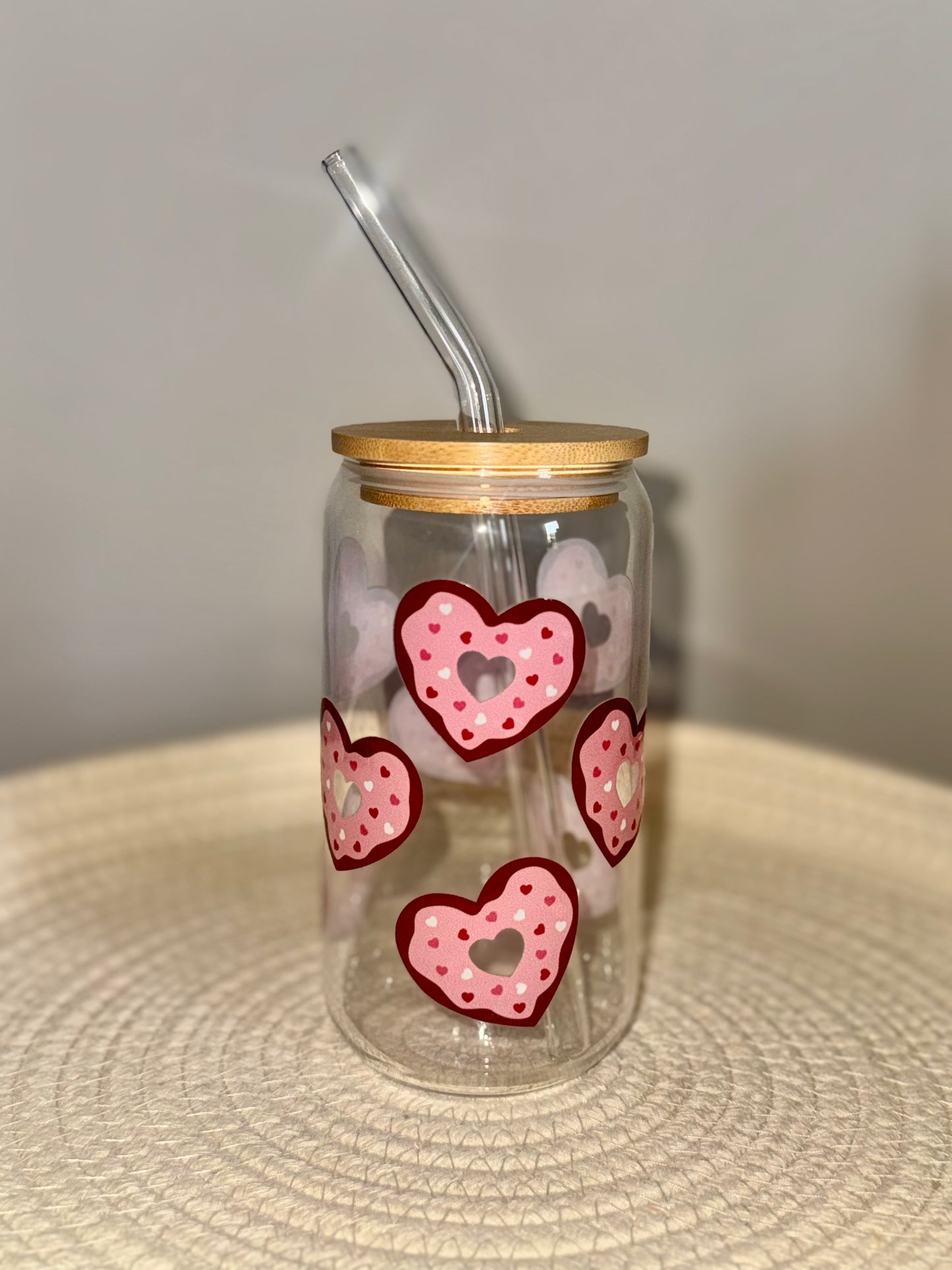 Heart Donut Valentine Glass Cup 16 oz