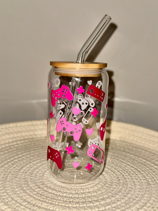 Gamer Girl Valentine Glass Cup 16 oz