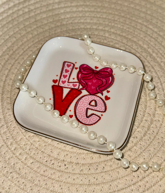 Love Bow Valentine's Day Square Jewelry Dish