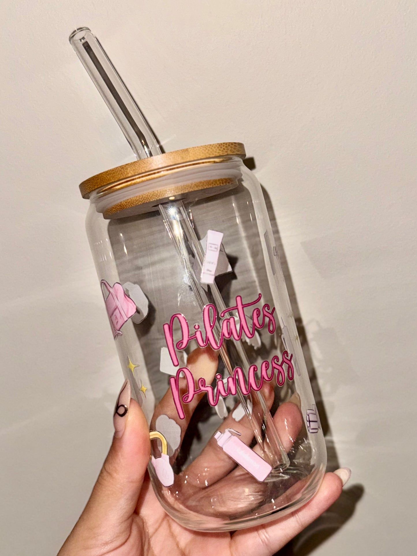 Pilates Princess Glass Cup 16 oz