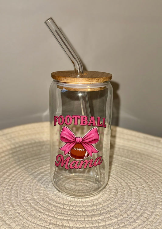 Football Mama Glass Cup 16 oz