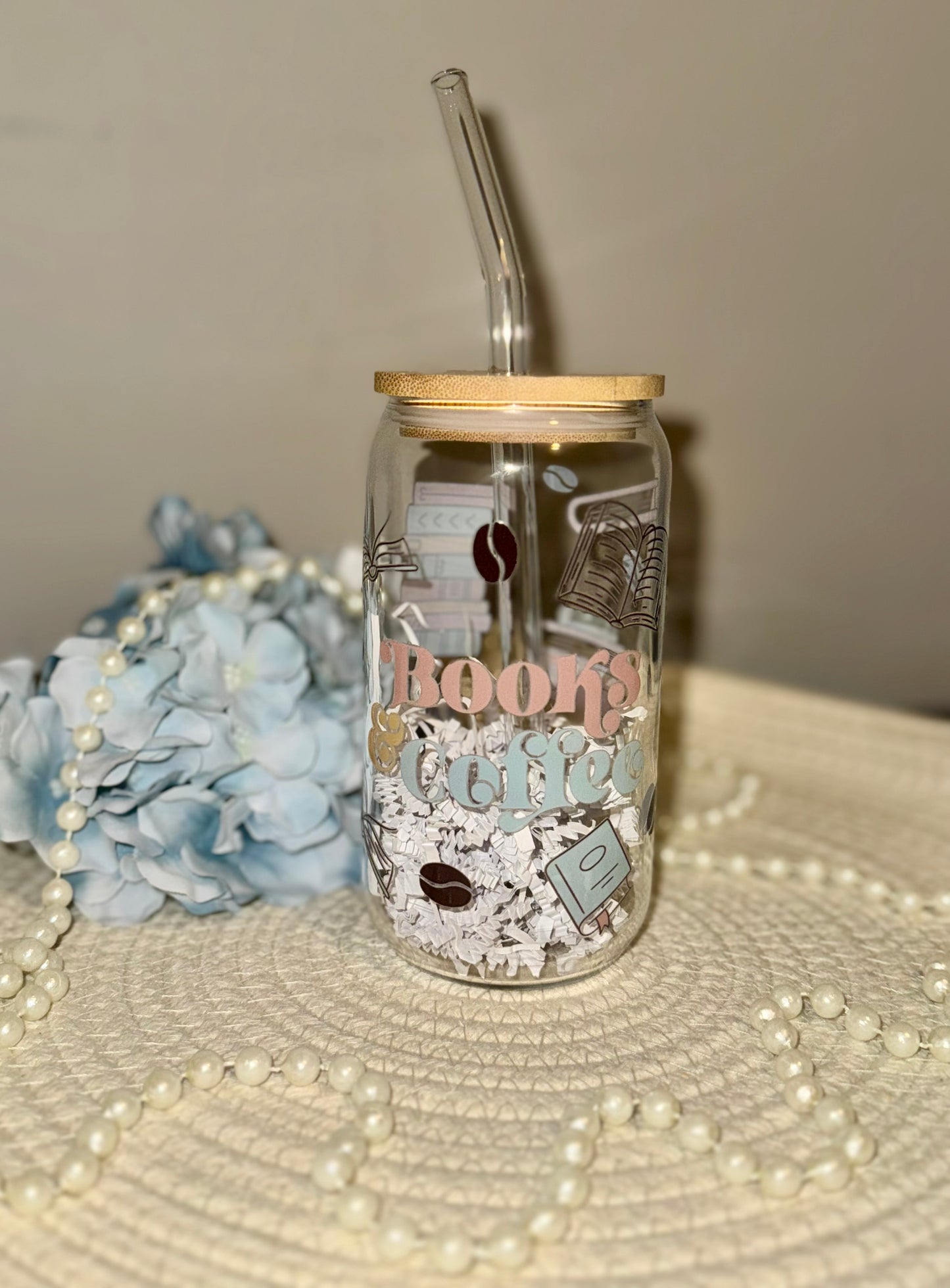 Books & Coffee Glass Cup 16 oz