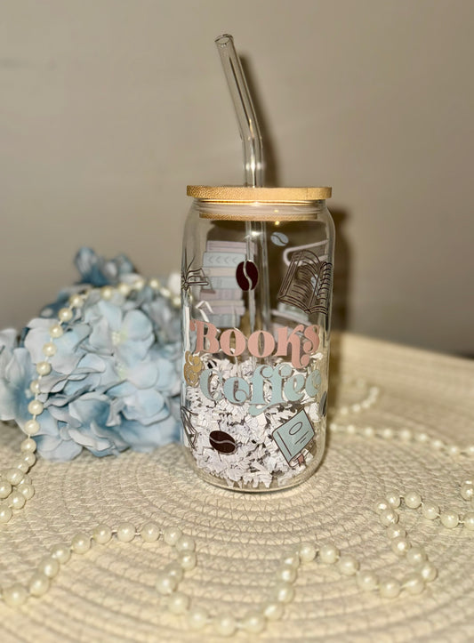 Books & Coffee Glass Cup 16 oz