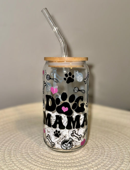 Dog Mama Glass Cup 16 oz