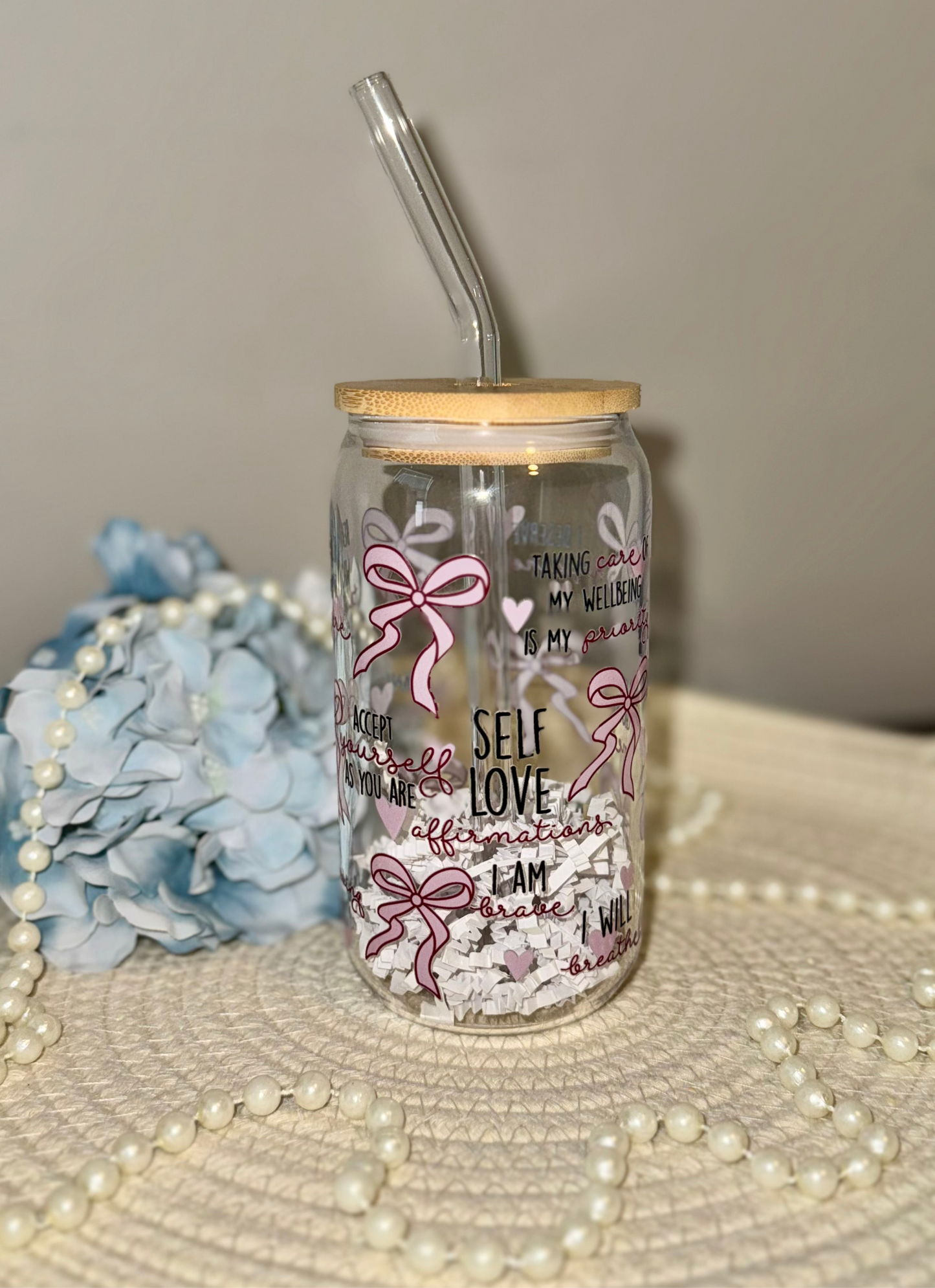Self Love Affirmations Glass Cup 16 oz