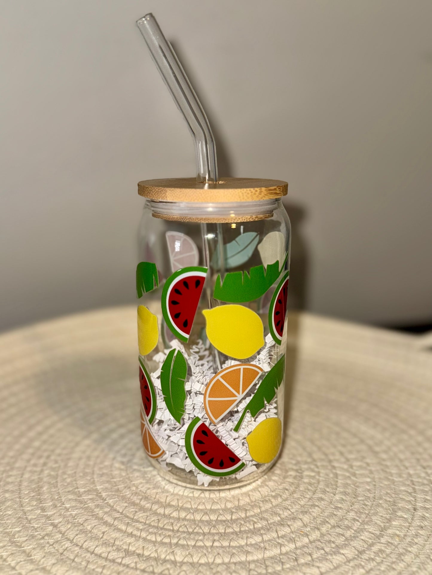Tropical Fruit Glass Cup 16 oz