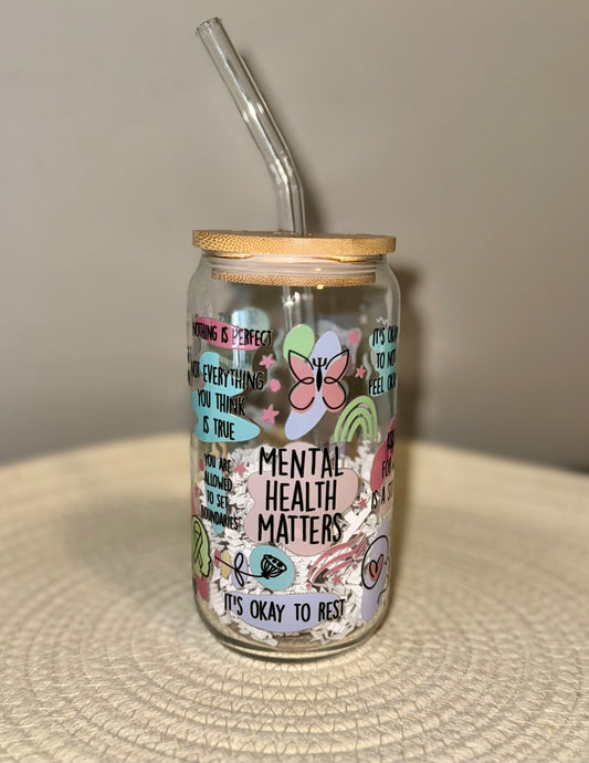 Mental Health Matters Glass Cup 16 oz