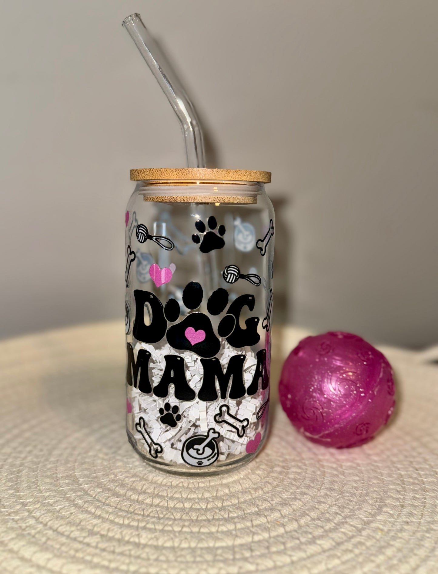 Dog Mama Glass Cup 16 oz