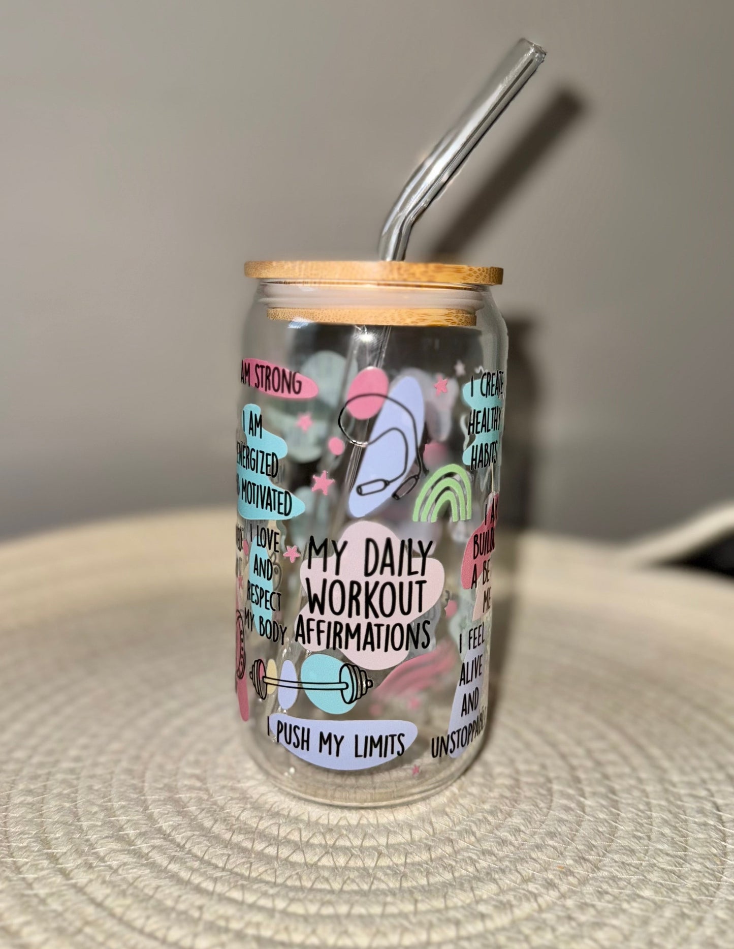 Daily Workout Affirmations Glass Cup 16 oz