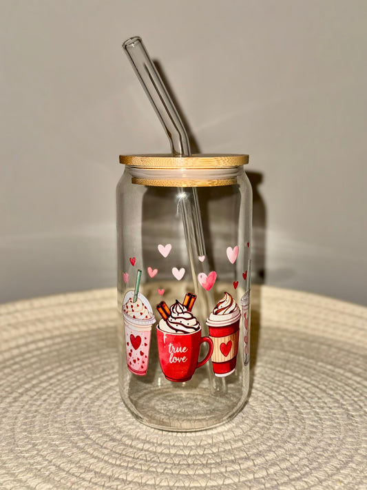 Valentine Coffee Lover Glass Cup 16 oz