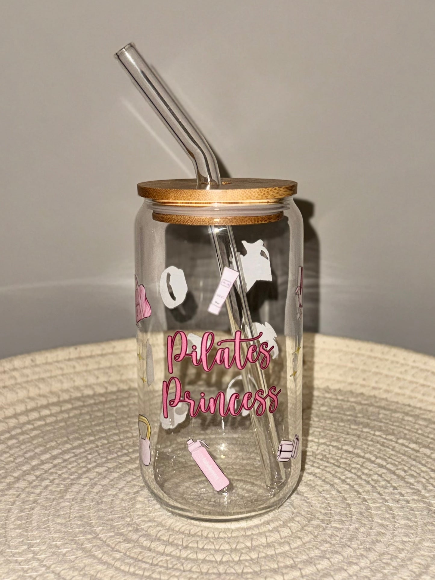 Pilates Princess Glass Cup 16 oz