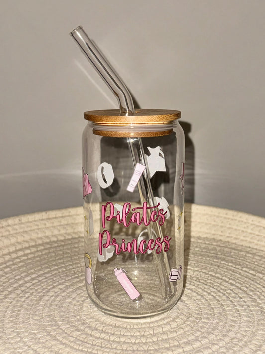 Pilates Princess Glass Cup 16 oz