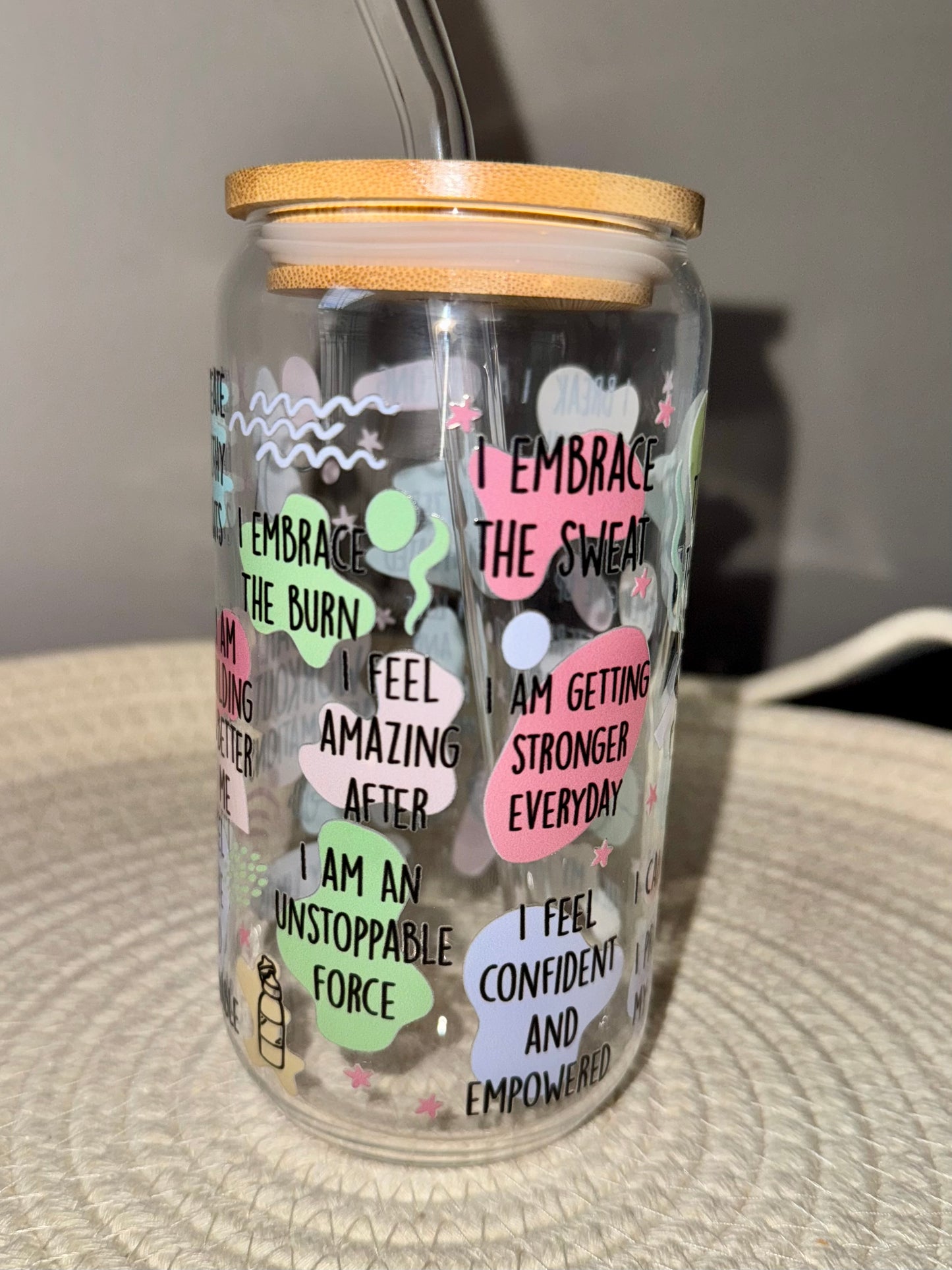 Daily Workout Affirmations Glass Cup 16 oz