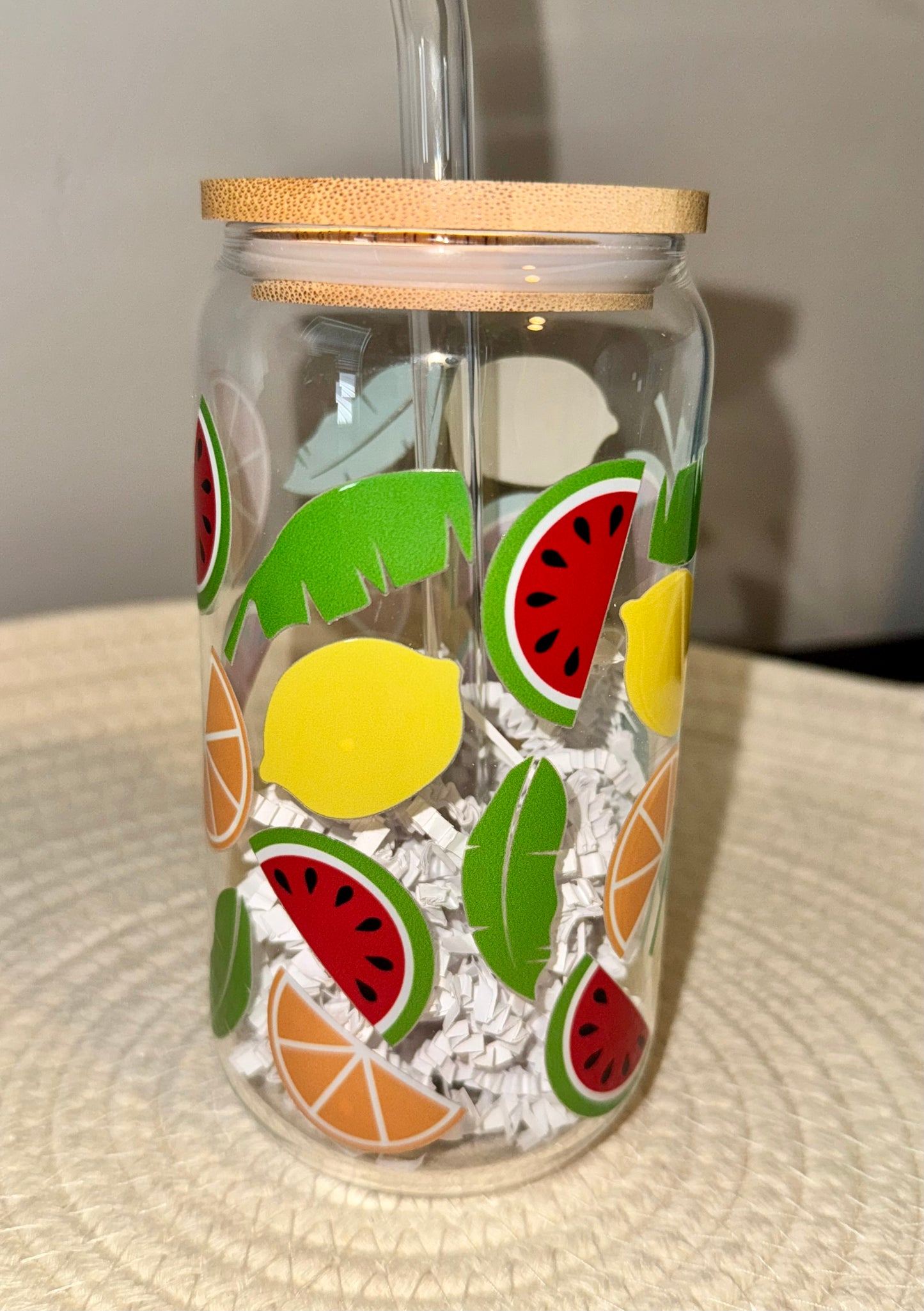 Tropical Fruit Glass Cup 16 oz