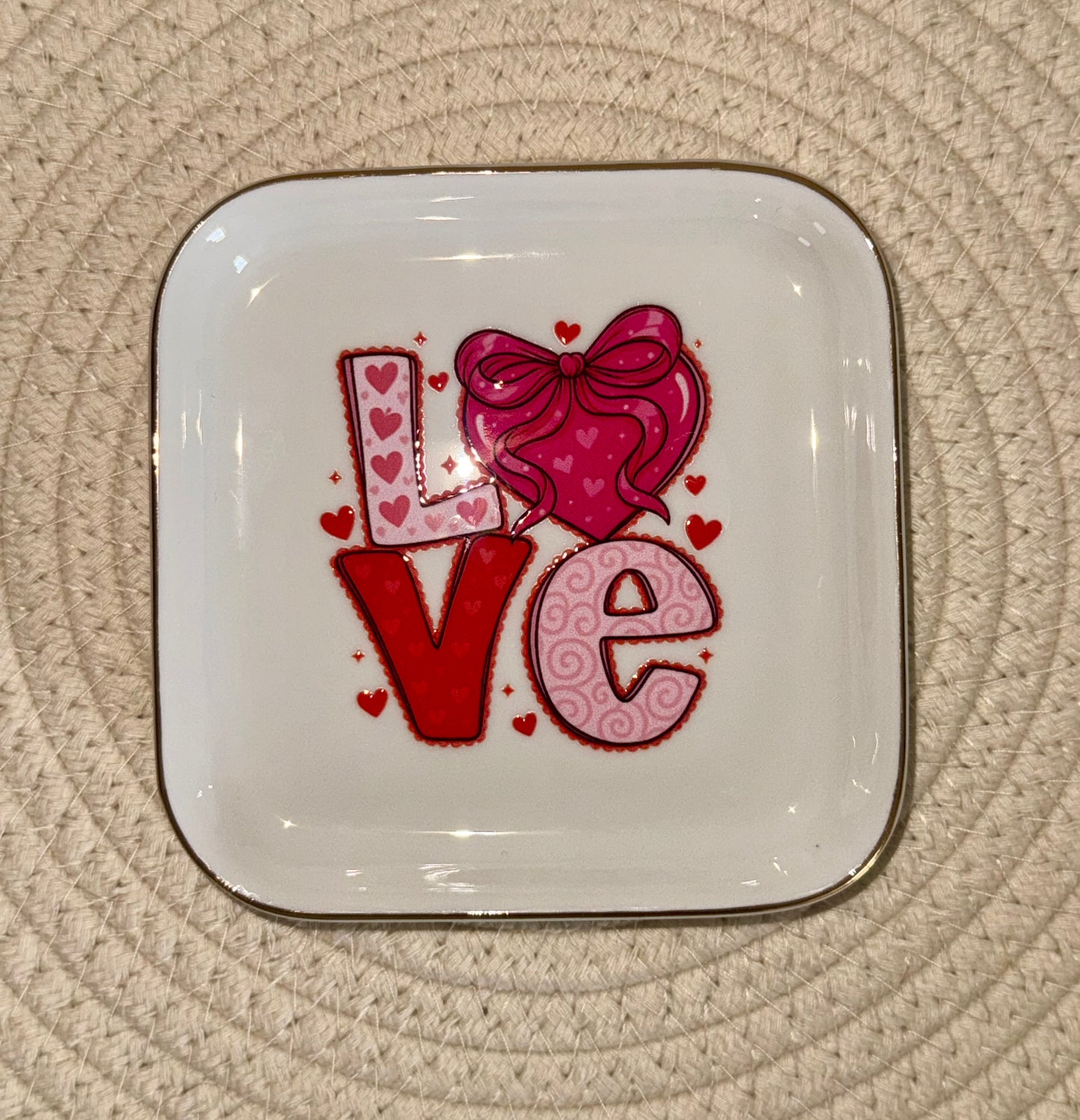 Love Bow Valentine's Day Square Jewelry Dish