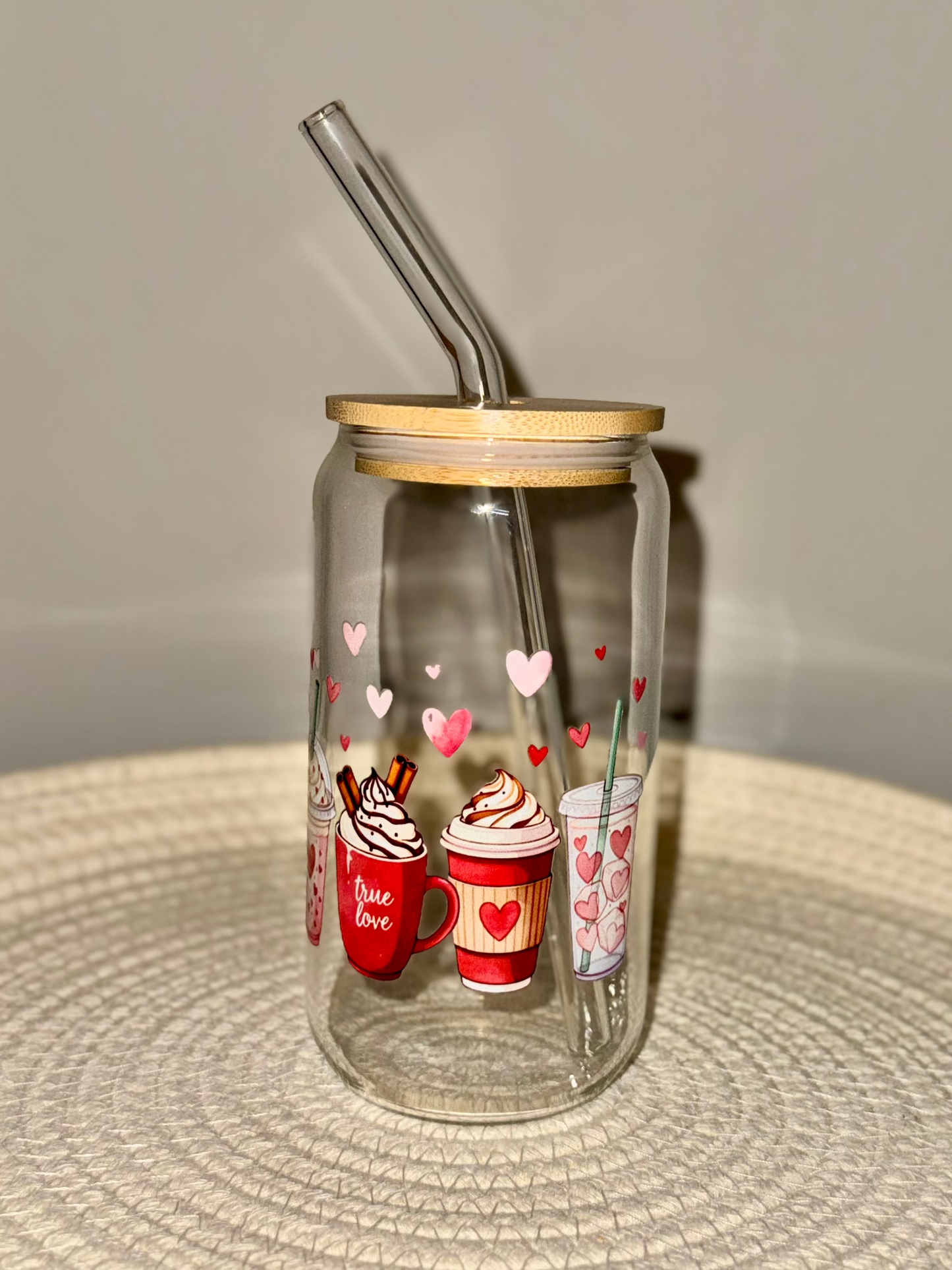 Valentine Coffee Lover Glass Cup 16 oz