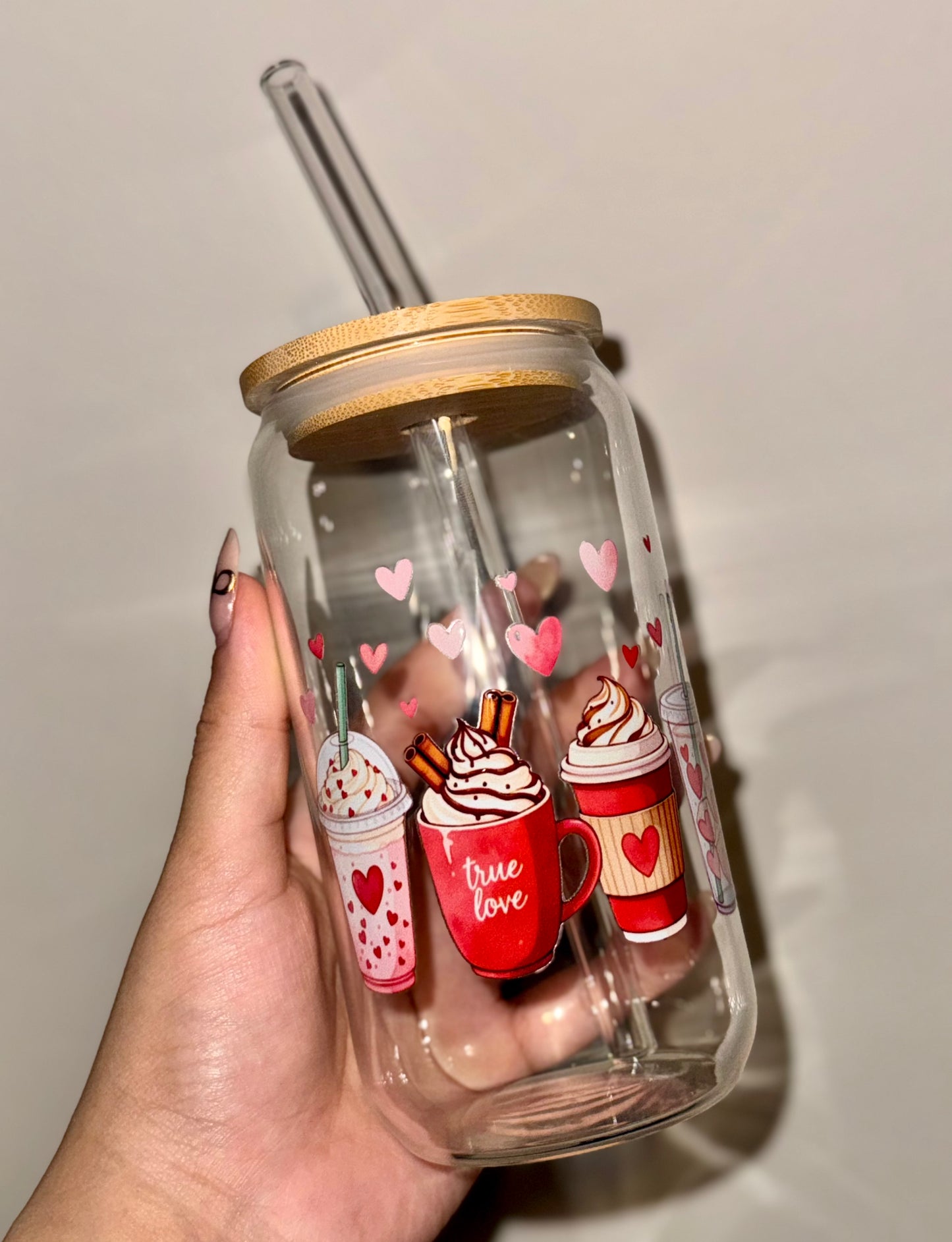 Valentine Coffee Lover Glass Cup 16 oz