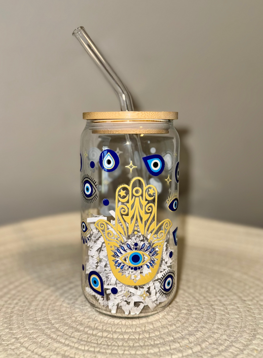 Evil Eye Glass Cup 16 oz