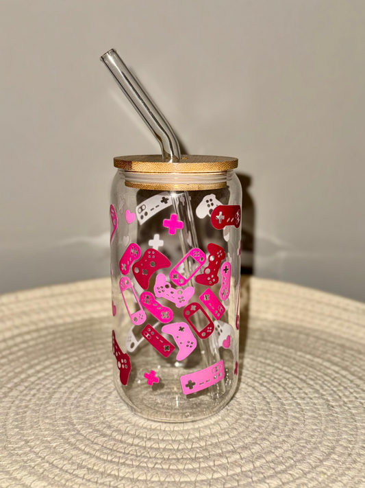 Gamer Girl Valentine Glass Cup 16 oz