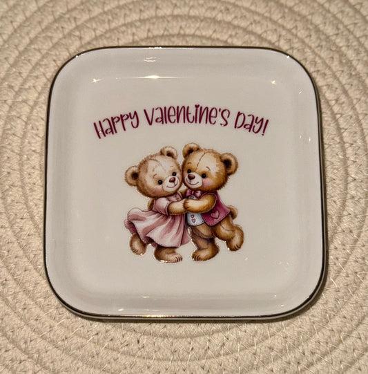 Teddy Bear Couple Valentine's Day Square Jewelry Dish