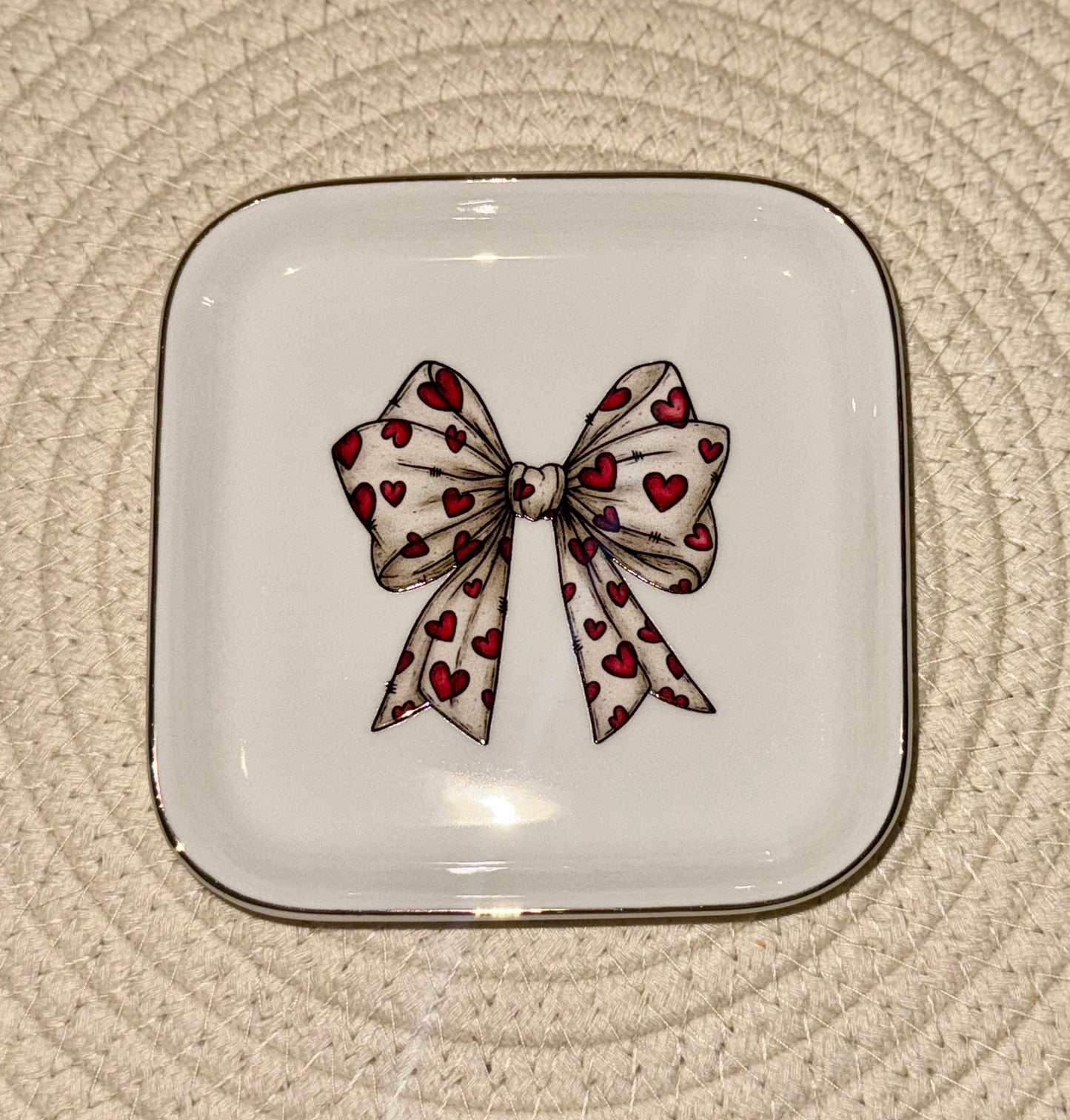 Coquette Valentine's Day Bow Square Jewelry Dish