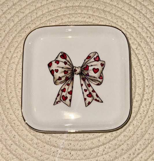 Coquette Valentine's Day Bow Square Jewelry Dish