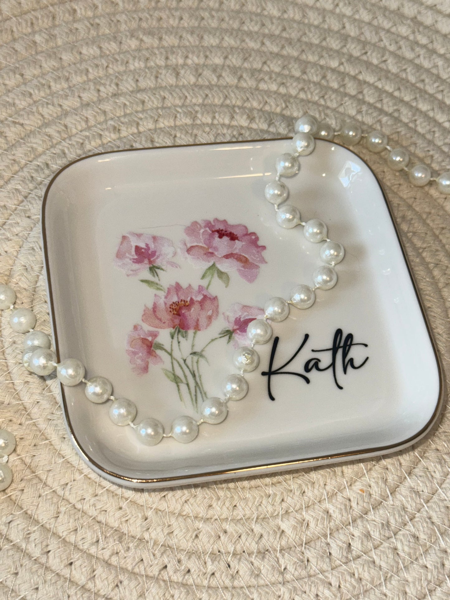 Personalized Floral Square Jewelry Dish