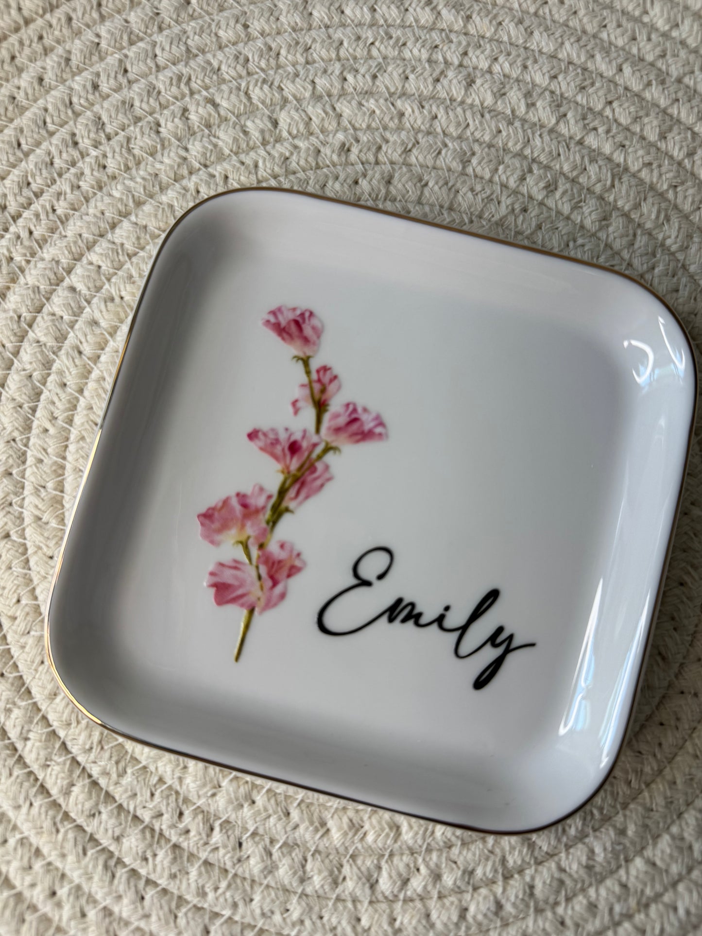 Personalized Floral Square Jewelry Dish