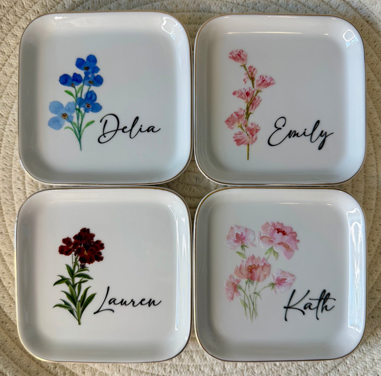 Personalized Floral Square Jewelry Dish